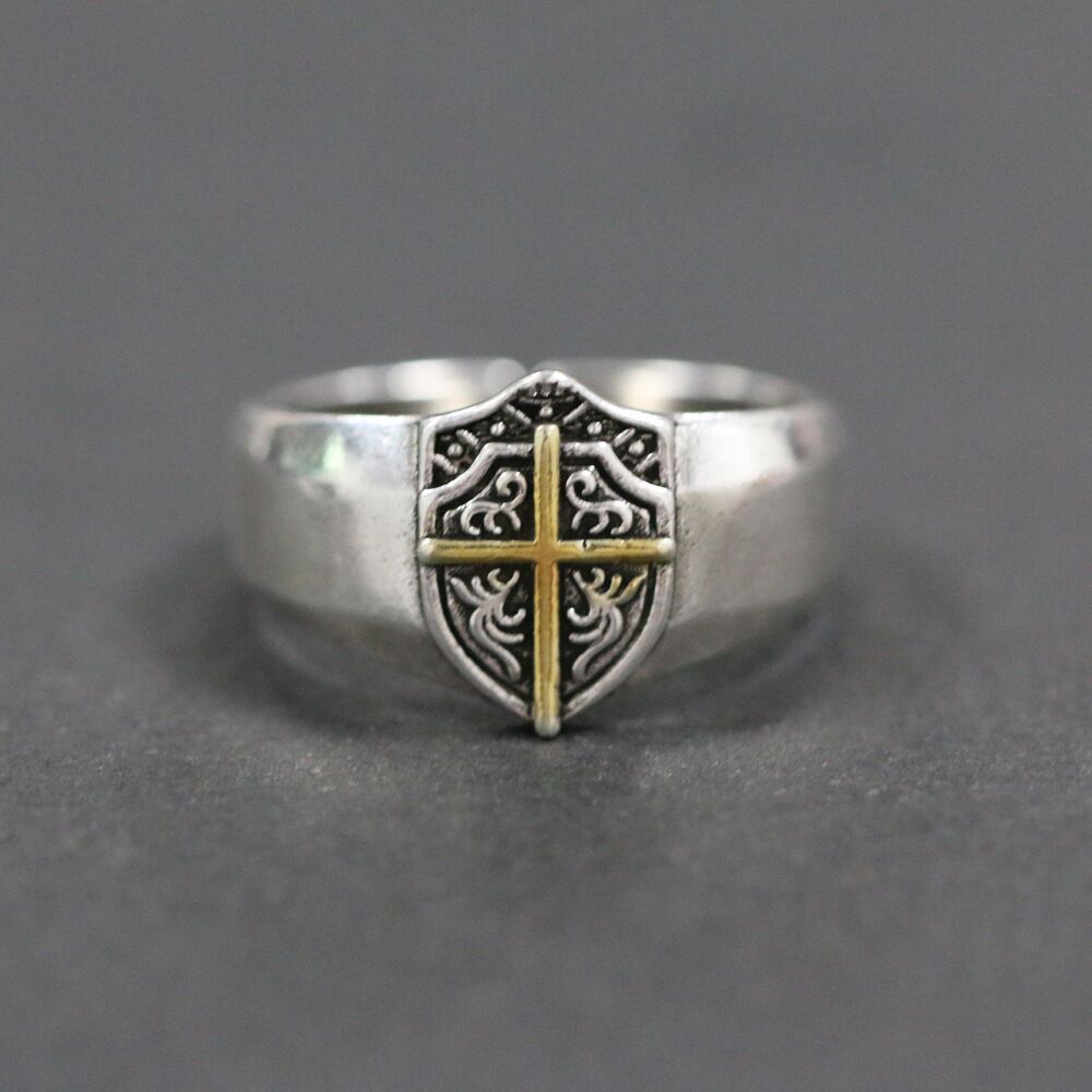 New European and American Style Retro Free Knight Shield Seal Cross Ring Men's Personalized Trendy Fashion Open Ring Ring