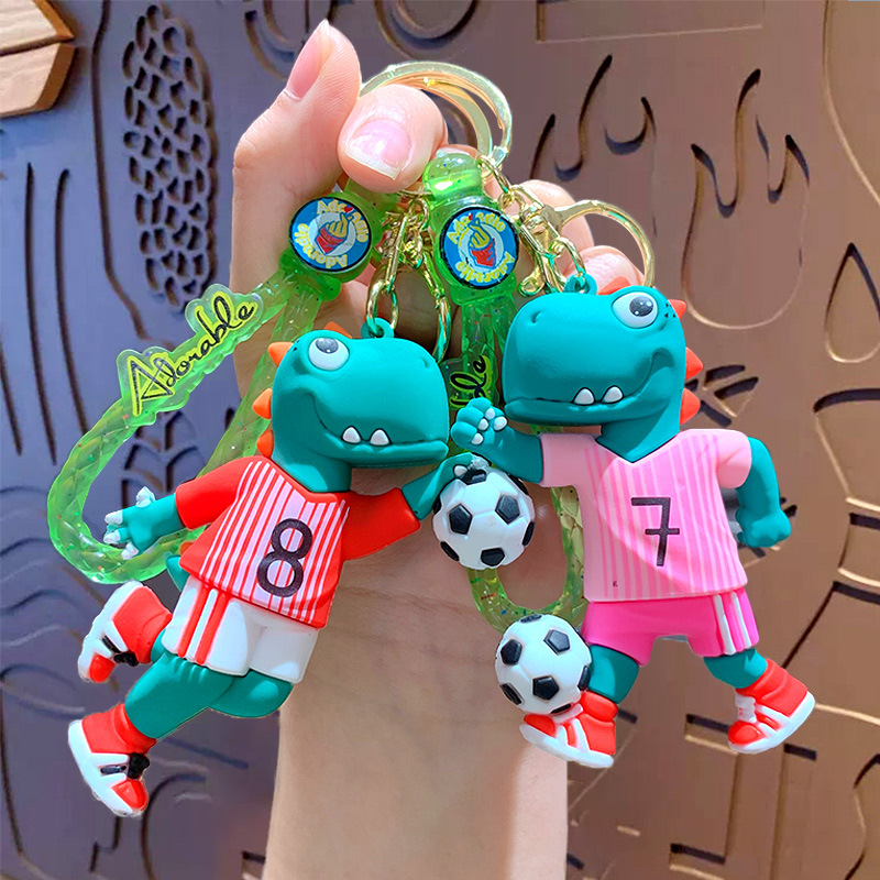 Cartoon Football World Cup Souvenir Dinosaur Doll Keychain Couple Bag Car Keychain Creative Gift
