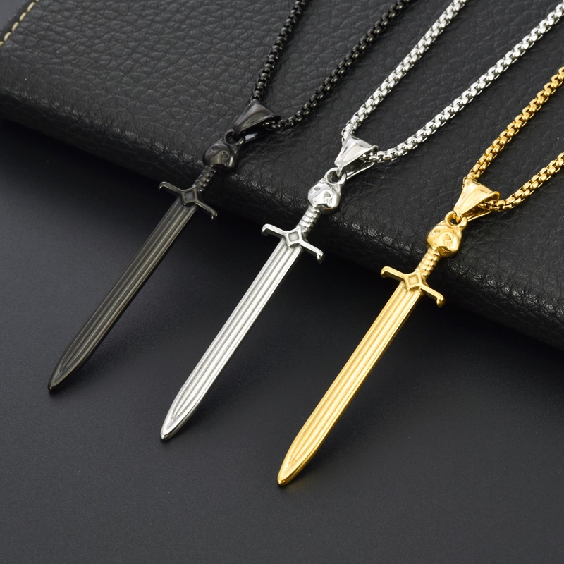 European and American Titanium Steel Gothic Skull Sword Pendant Personalized Sword Necklace Men's Wolf Head Necklace Accessories Wholesale