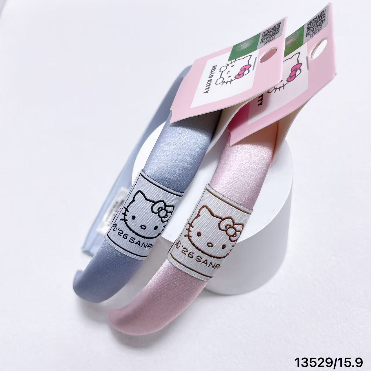 Authentic Hello Kitty Blue and Pink Satin Glossy Sponge-Filled Cute Hairband 13529