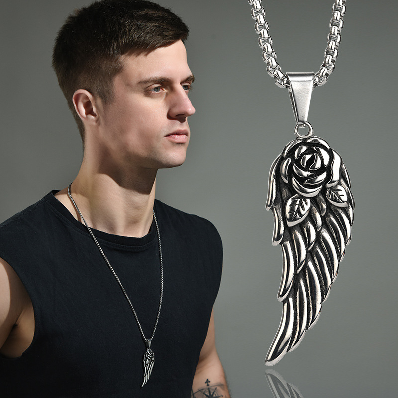 Angel Wings Pendant Wings Single Wing Pendant European and American Punk Jewelry Hip Hop Personality Student Couple Necklace Wholesale