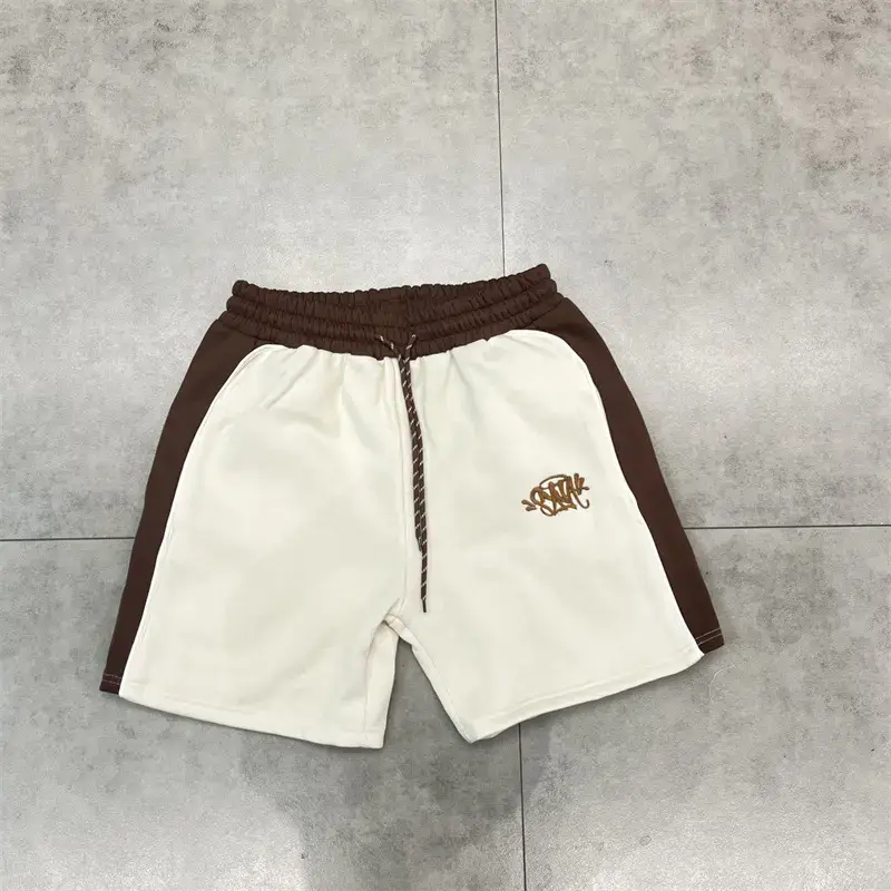 Synaworld Small Label Embroidered Logo Splicing Drawstring Shorts Drill American Street Velvet Casual Pants for Men and Women
