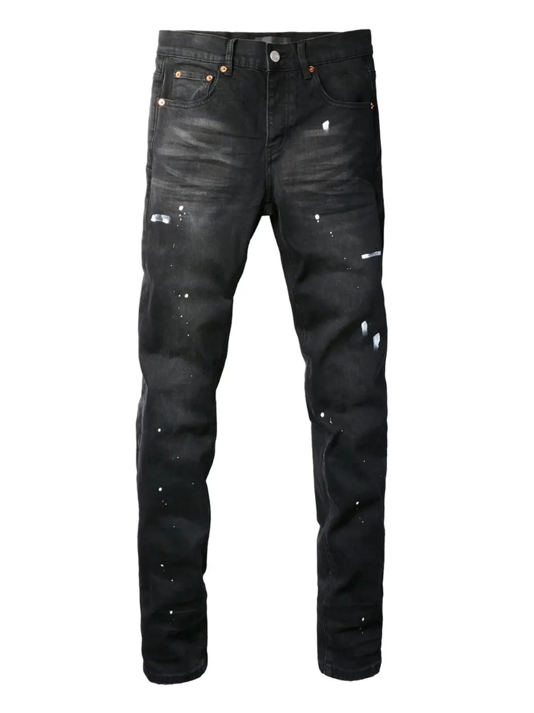Pur Jeans American High Street Style Splatter Paint Ripped Slim Fit Long Pants Tight High Street Ripped Skinny Men's Jeans