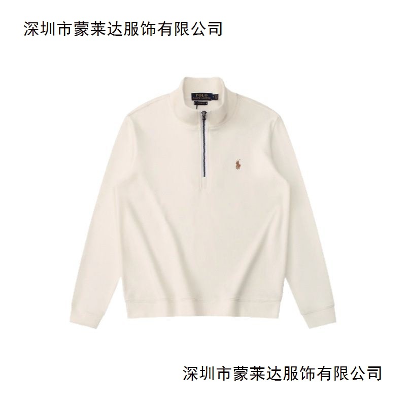 Autumn and Winter New Embroidered Pony Logo Polo Casual Sweatshirt Men's Fleece-Lined Jacket Ribbed Polo Casual Sweatshirt