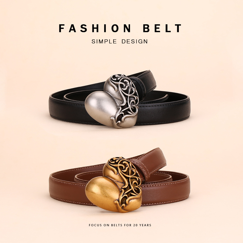 Cowhide Belt for Women, High-End Women's Belt, Versatile Decorative Belt for Jeans, Retro Fashion Hollow Design, Dropshipping