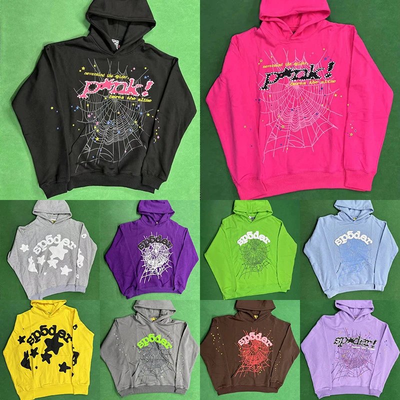 Sp5der Young Thug555 Logo Couple Hoodie Pink Hoodie Hat
