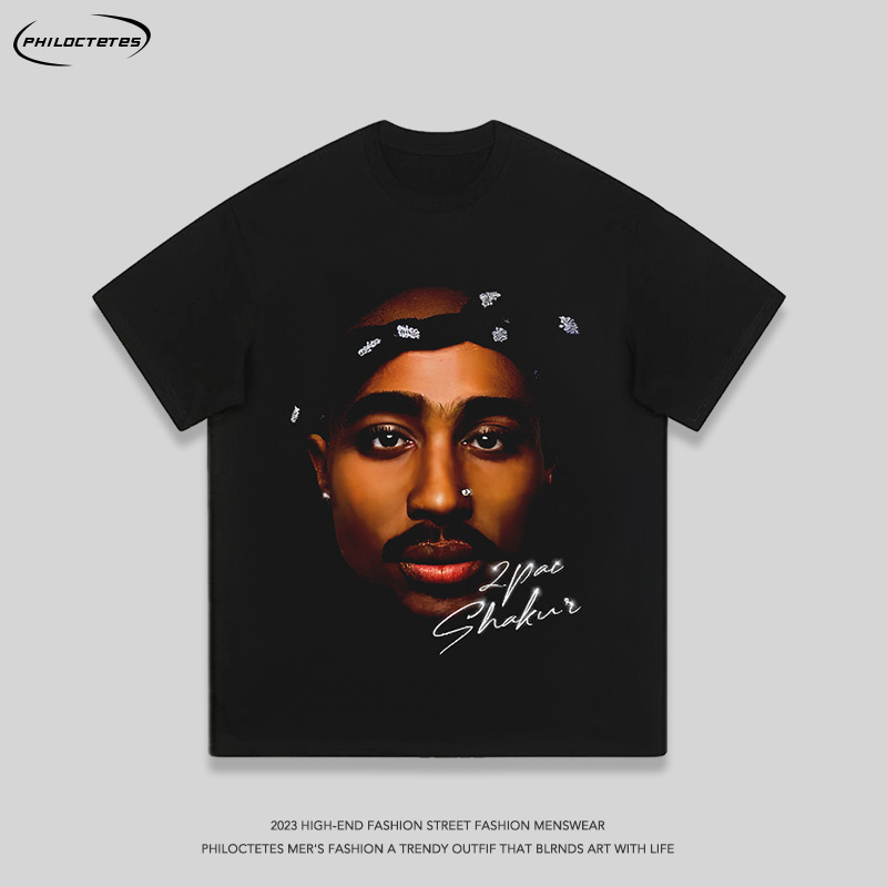 European and American hip hop rap star old short-sleeved T-shirt men's retro high street fashion hiphop long-sleeved bottoming tee shirt