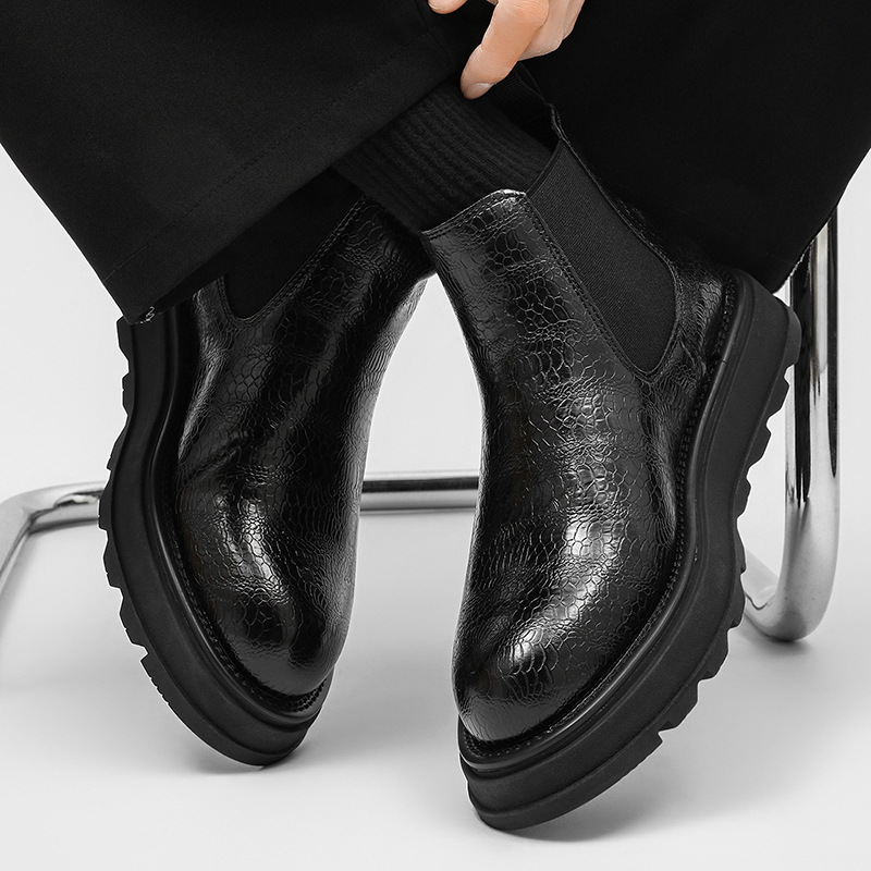 2026 Winter New Casual Martin Boots British Style Thick-Soled Height-Increasing Chelsea Men's Boots High-Top Commuter Work Boots
