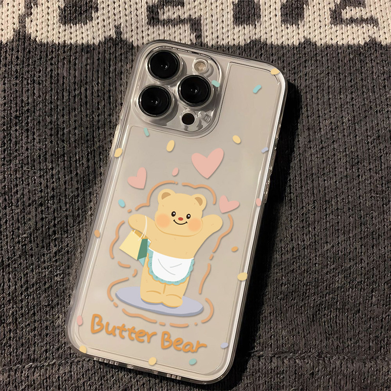 Love Butter Bear for Apple 15PROMAX Mobile Phone Case iPhone14 New 13 Simple 12 Soft Case 11