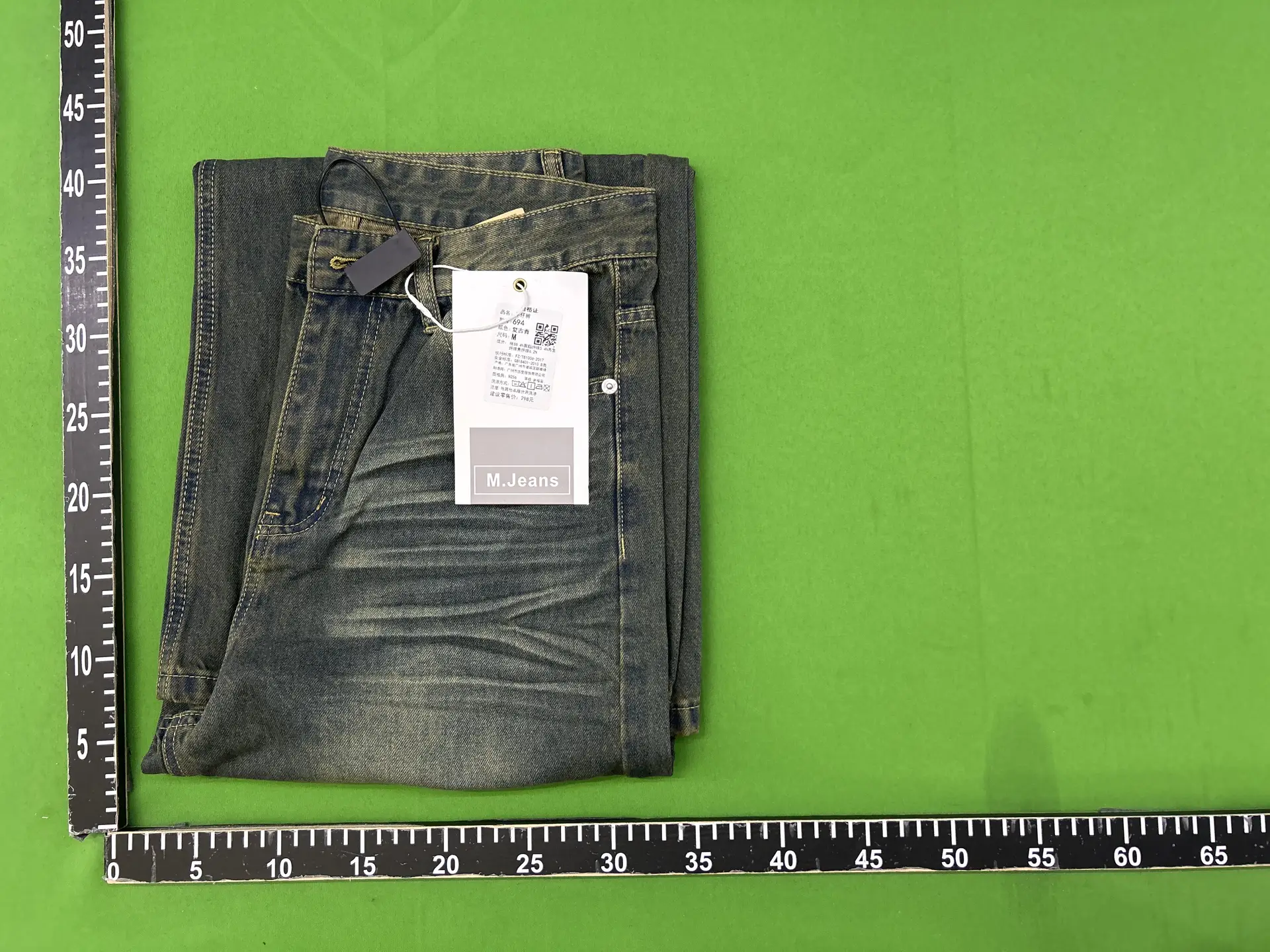 Mtlclothes Men's Clothing | Washed Crease-Washed Faded Fashion High Street Retro Distressed Straight-Leg Wide-Leg Jeans Trendy