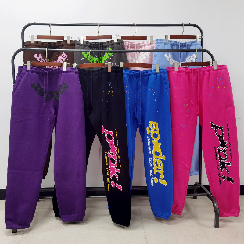 Overseas in stock 450G Heavy fleece-lined Cotton Thickened Amazon Cross-border European and American Fashion Brand Sp5der Fashion Pants