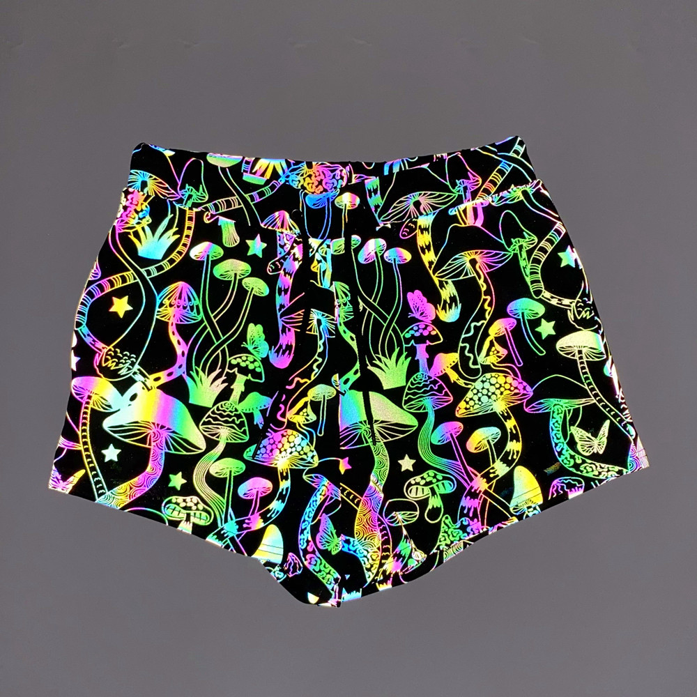 2024 Summer Men's Mushroom Colorful Reflective Shorts European and American Cross-Border Fitness Jogging Knitted Breathable Cycling Shorts