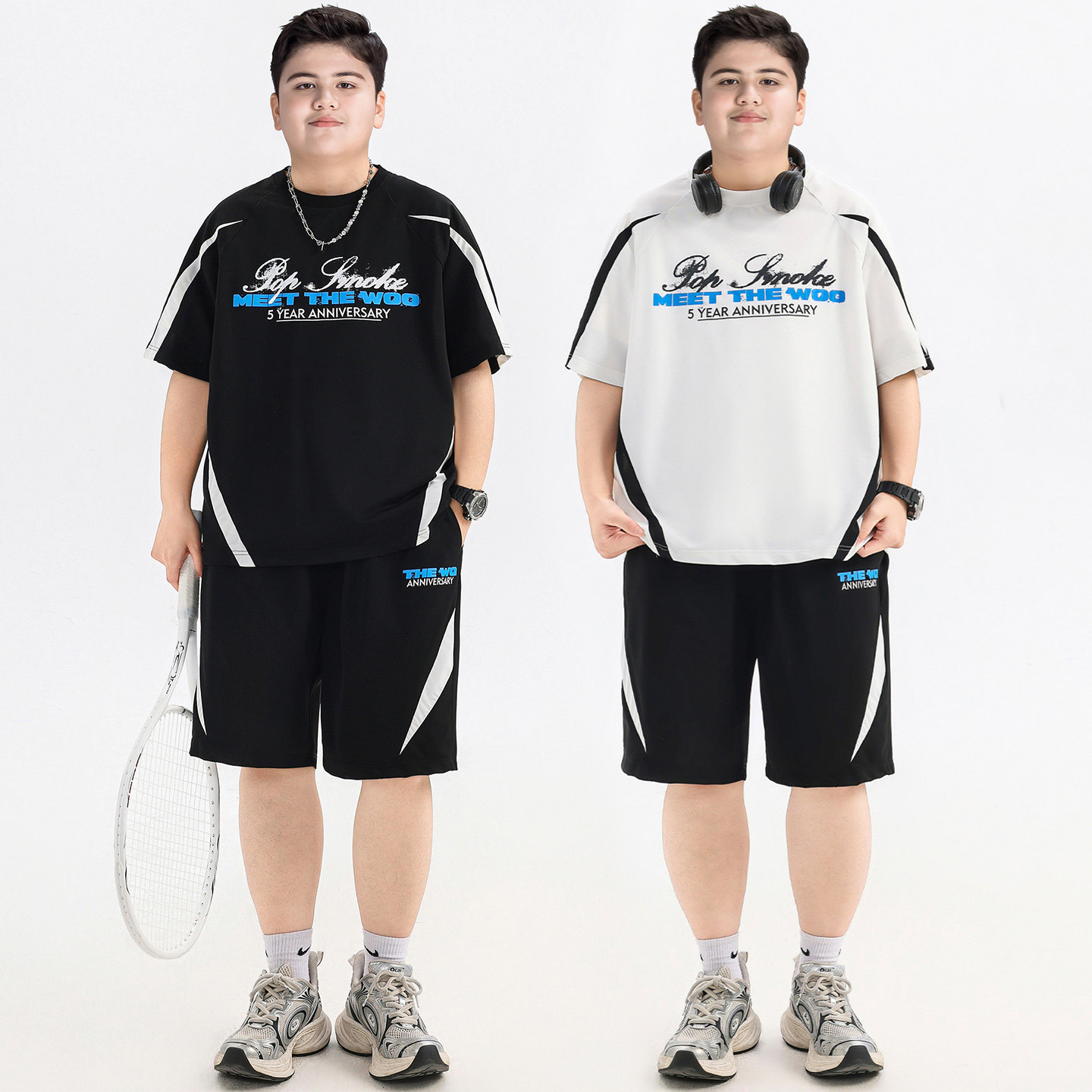 Plus-Size Boys' Summer Outfit, Quick-Dry Cool Set, Ice Silk Sportswear Two-Piece Set for Older Children