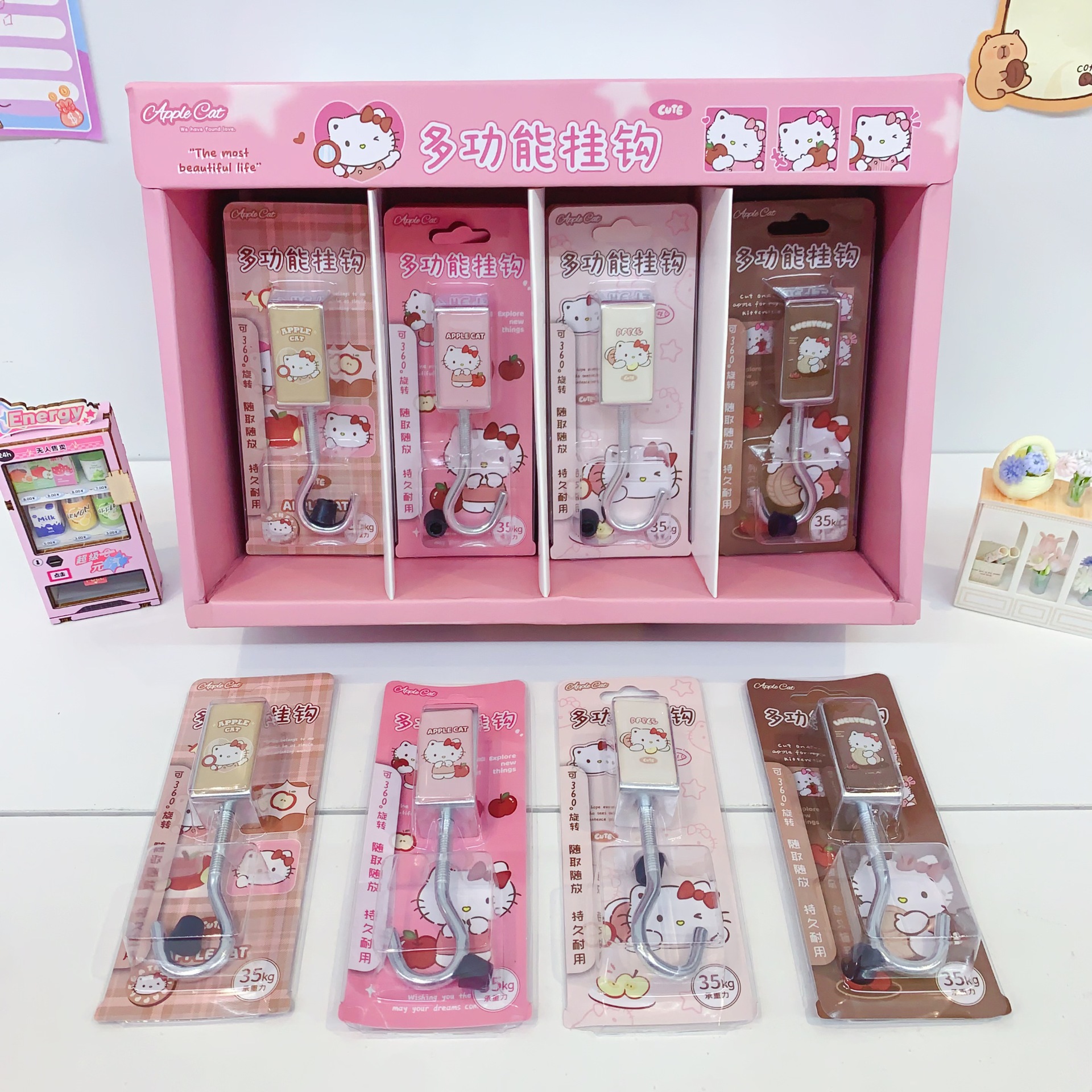 Creative Cartoon Cute Pattern Sweet Cat Spiral Hook, a Must-Have for Student Desks, No-Drill Heavy-Duty Hook