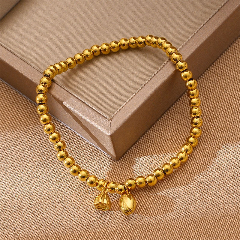 Shake the sound of the same titanium steel non-fading non-allergic glossy Lotus Lotus Lotus heart inheritance two generations of happy elastic transfer bead bracelet