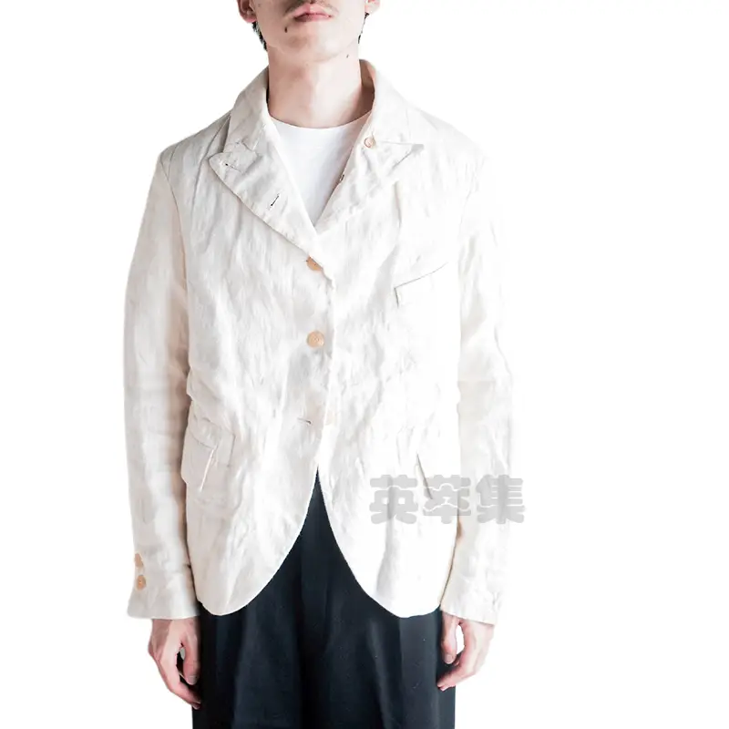 Paul Harnden artisan quality British Import linen Fishbone texture barge collar classic waist suit