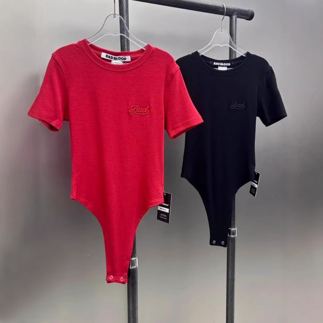 Korean Badblood Bcac Series Pure Color Jumpsuit Slim T-Shirt Short-Sleeved Letter Embroider Sexy Jumpsuit