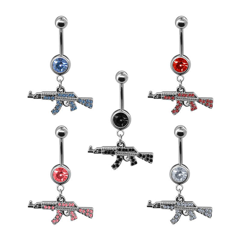 Gaby European and American Cross-border Gun-shaped Geometric Small Pendant Umbilical Ring Umbilical Nail Human Body Piercing Jewelry Diamond Full Diamond Umbilical Buckle