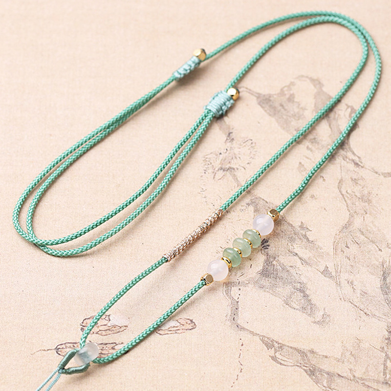Gold jade lanyard high-grade adjustable handmade peace buckle woven rope thin small fresh pendant necklace rope wholesale