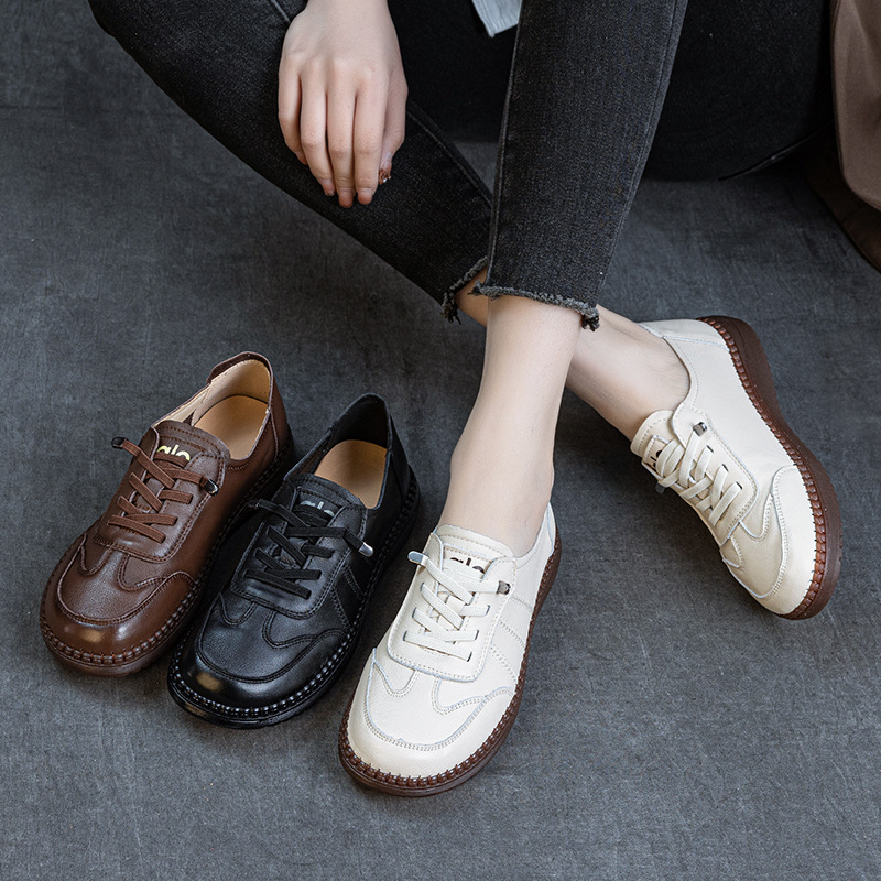 First-Layer Cowhide Retro Handmade Loafers, New Spring Style Flat-Soled Soft-Soled Comfortable Slip-On Casual Women's Shoes