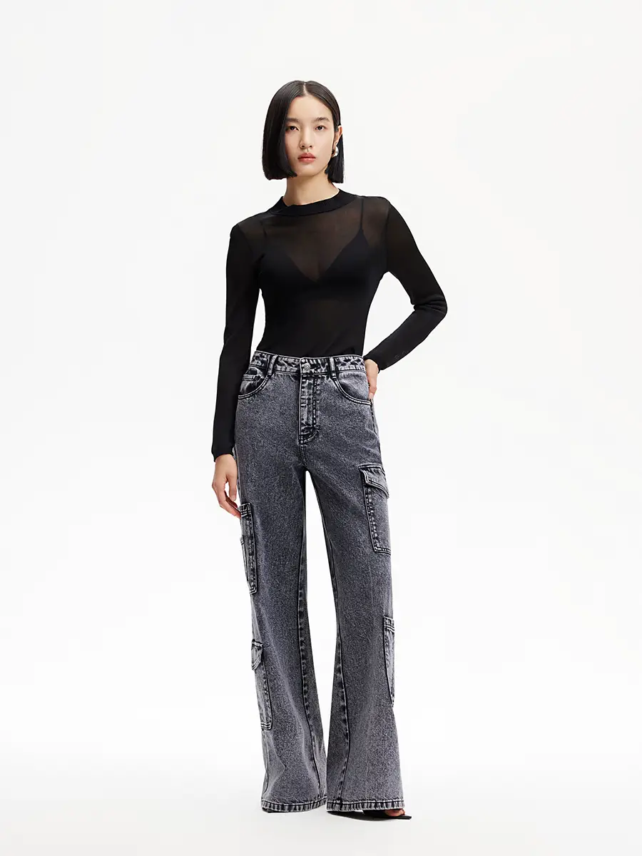 Mq Area Vero Moda Denim Women's 2025 Spring and Summer New arrival White Multi Flap Pocket pants parka Denim