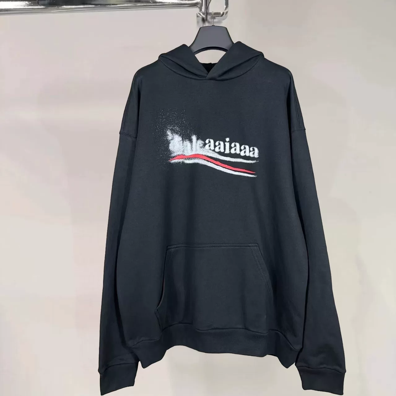 Top of the line version! Paris style autumn classic cola graffiti blurred letters pure cotton loose hooded sweatshirt for men and women