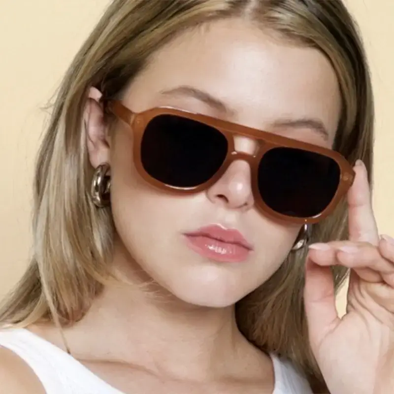 Double Beam Simple Sunglasses 2025 New Square Sunglasses Retro Personalized Sunscreen Internet Trendy Sunglasses Women