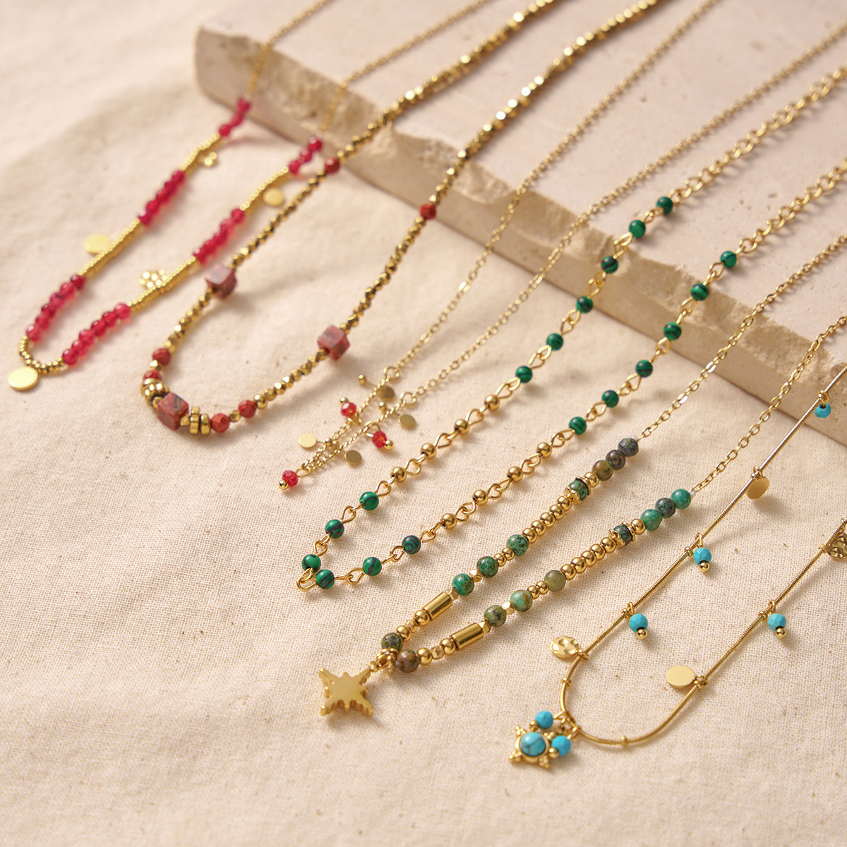 Cross-Border European and American Style Summer Crystal Beaded Handmade Chain DIY Stainless Steel Necklace Women's Retro French Clavicle Chain