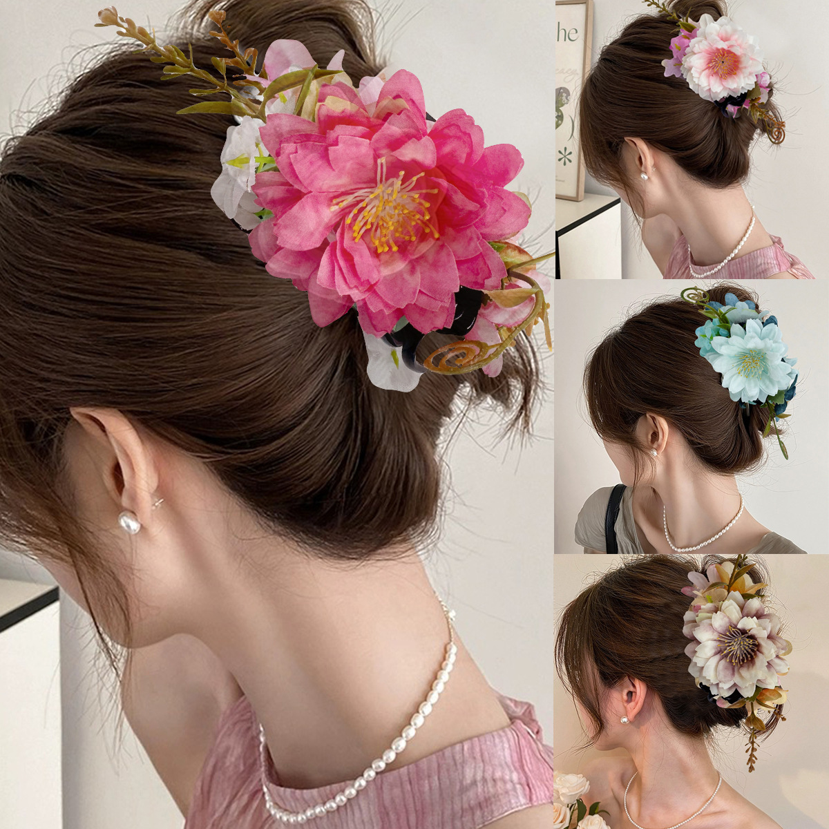 Spring and Summer Vacation Daisy Rose Grab Clip Stereo Simulation Flower Back Head Hairpin Advanced Atmosphere Hair Accessories for Women