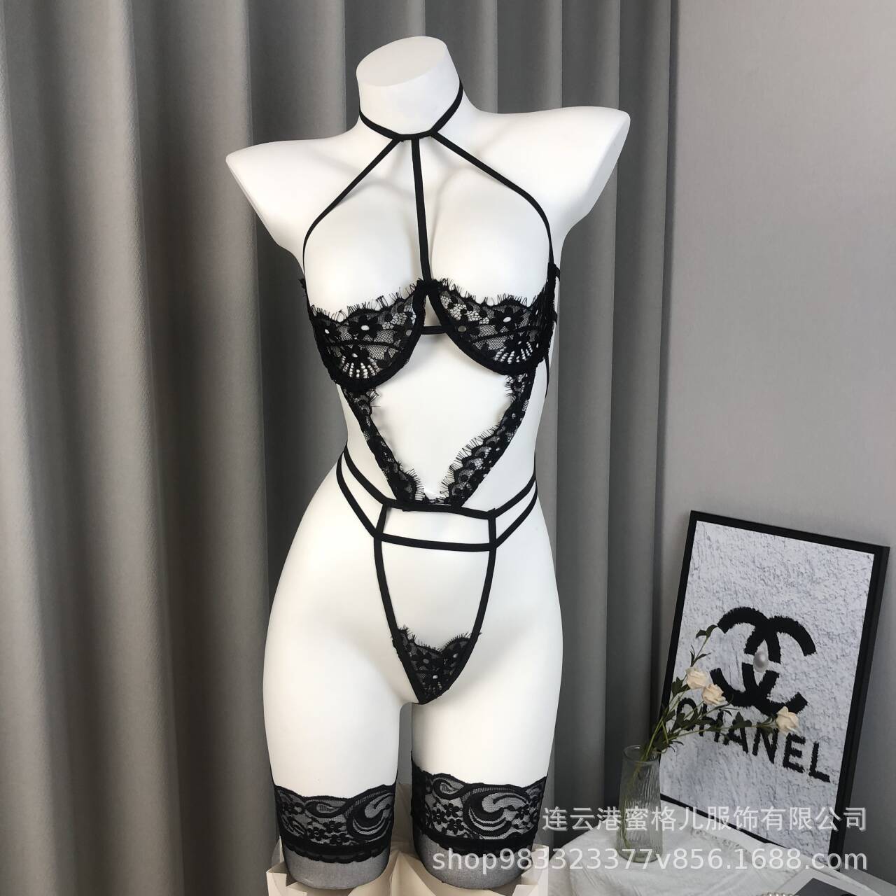 Gardenia sexy underwear women's steel ring gathered hot perspective jumpsuit sexy hollow temptation uniform suit 8060