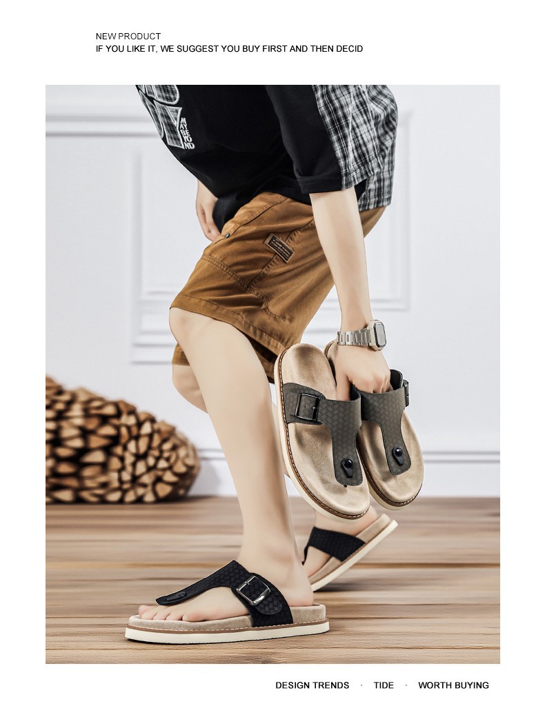 Men's Flip-Flops Summer 2026 Fashion Cork Sandals Women's Versatile Outdoor Couple Beach Shoes Large Size Flip-Flops