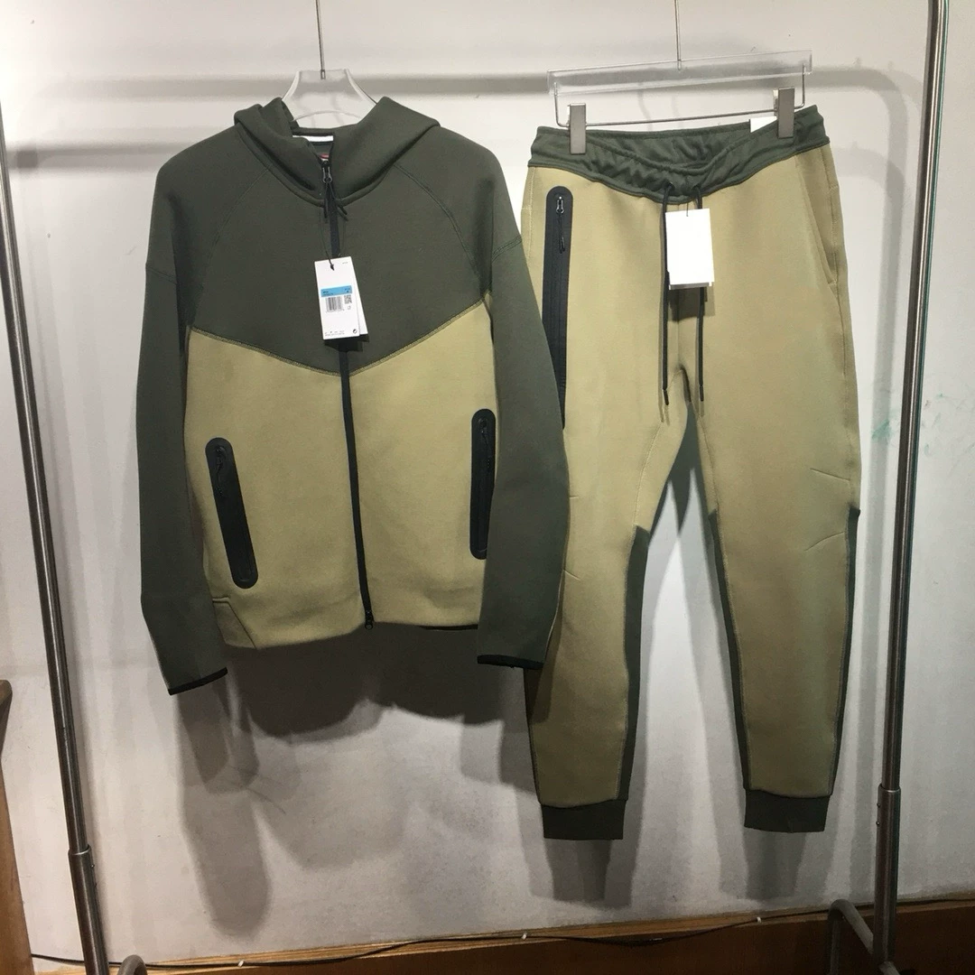 Men's Spring and Autumn Air Layer Cotton Knit Hooded Zip-Up Shirt Sports Casual Jacket and Sweatpants Set