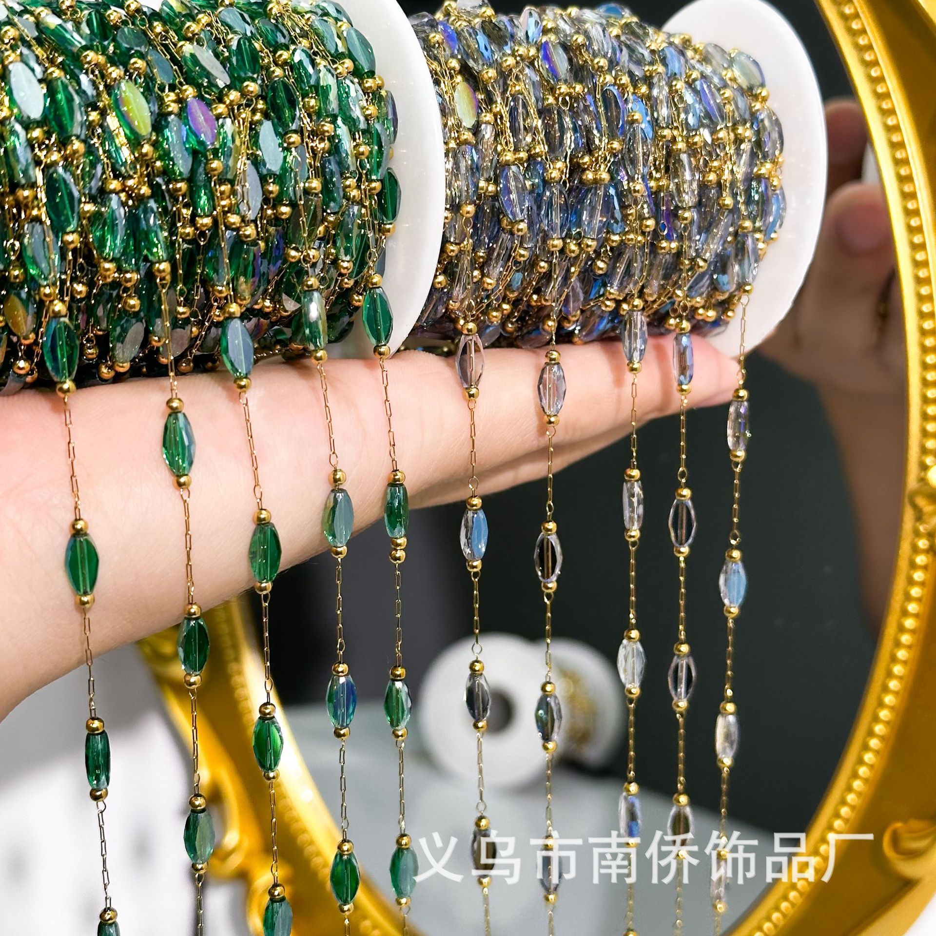 DIY Chain Stainless Steel Real Gold Emerald Rhombus Crystal Chain Handmade Jewelry Chain Necklace Bracelet Material