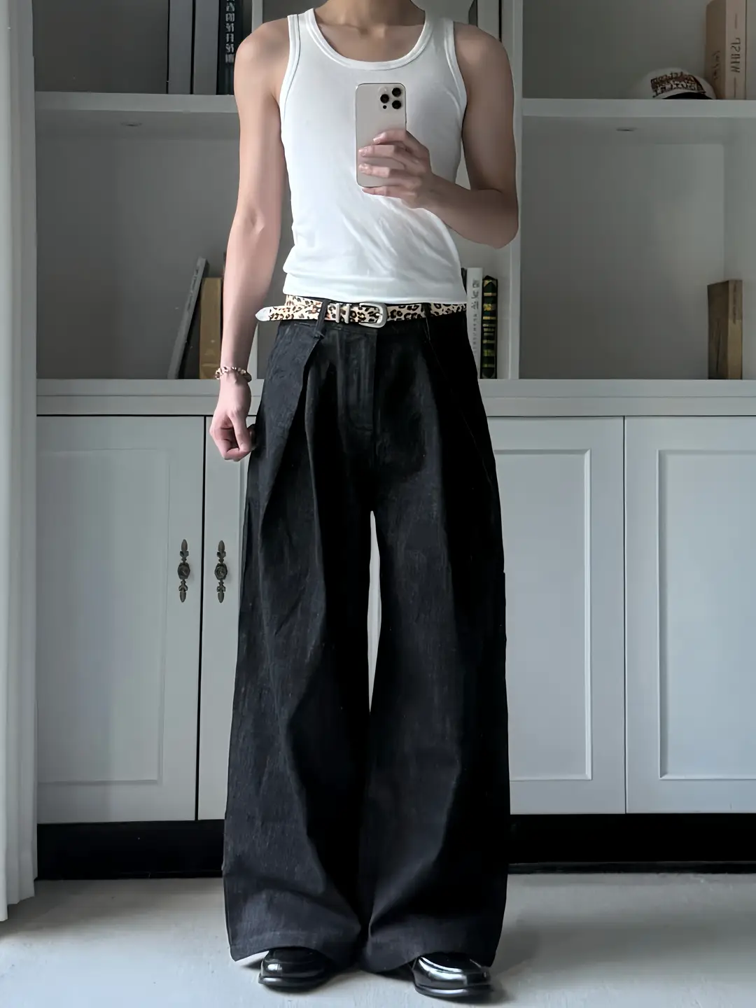 Xanvas Turkish-Made Black 14.8oz Pleated A-Line Wide-Leg Raw Denim Straight Loose Jeans Versatile