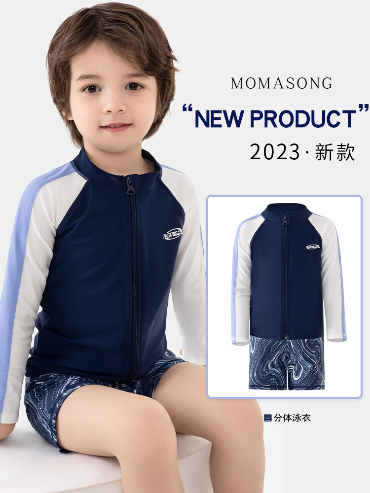Momasong Children's Swimsuit Boys Split Long Sleeve Seaside Sunscreen Swimsuit Boys Big Kids Baby Swimsuit