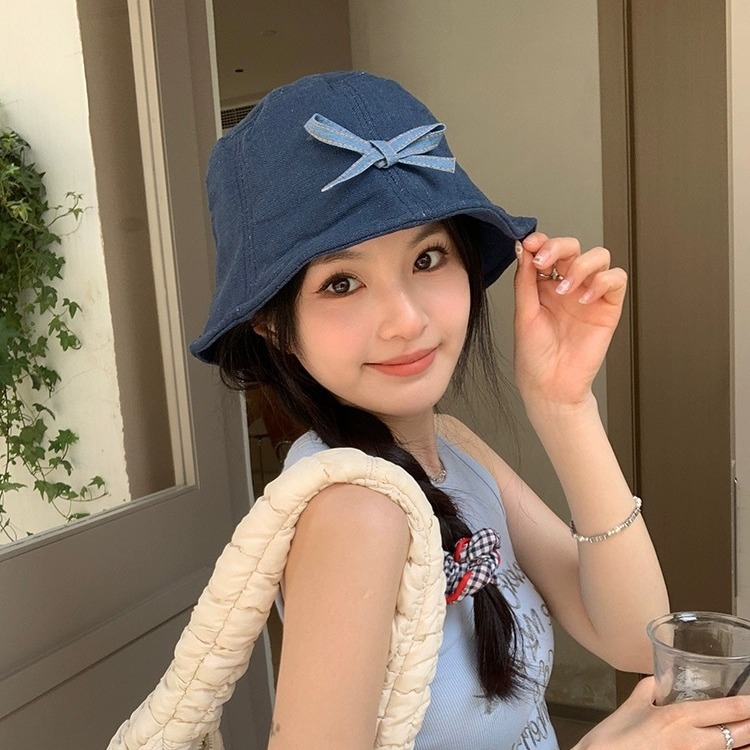 Korean Style Bow Bucket Hat Women's Breathable All-match Face Showing Niche Artistic Retro Sunshade Sunscreen Fisherman Hat Trendy