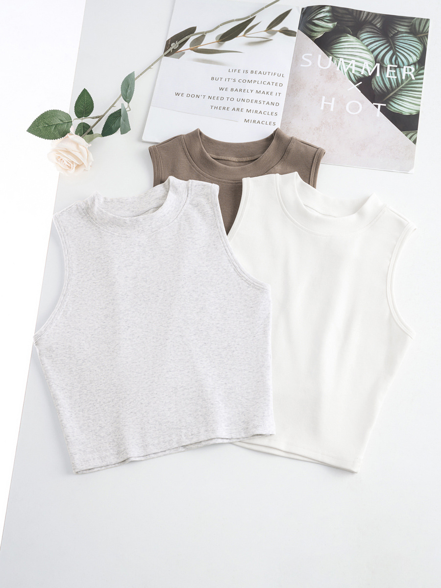 Douyin's Popular French Round Neck Vest for Women, Sweet and Spicy Style, Tight-Fitting Anti-Exposure Women's T-Shirt, Sleeveless Crop Top, Summer