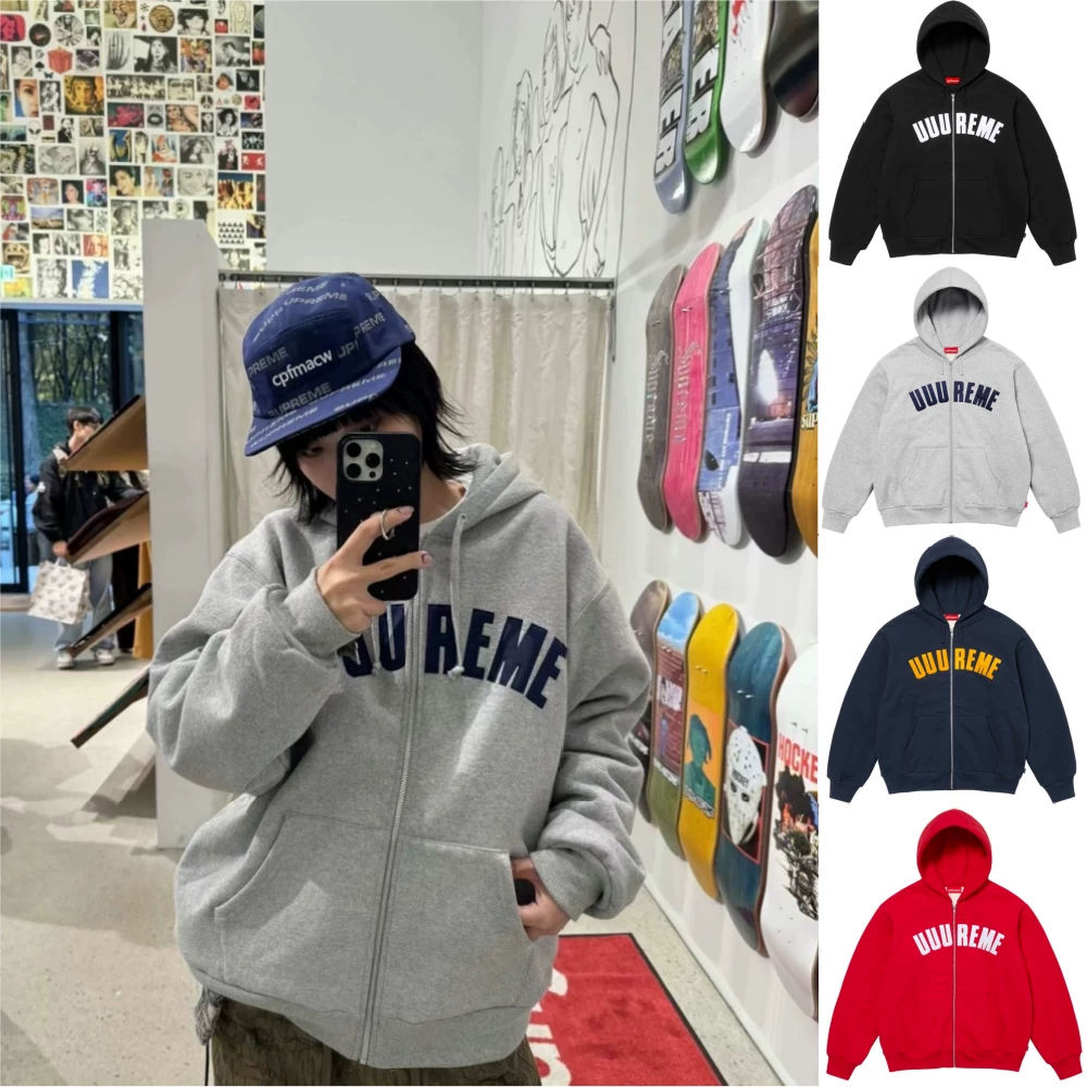 贴布字卫衣 THERMAL LINED ZIP UP HOODED 发热华夫格加绒卫衣
