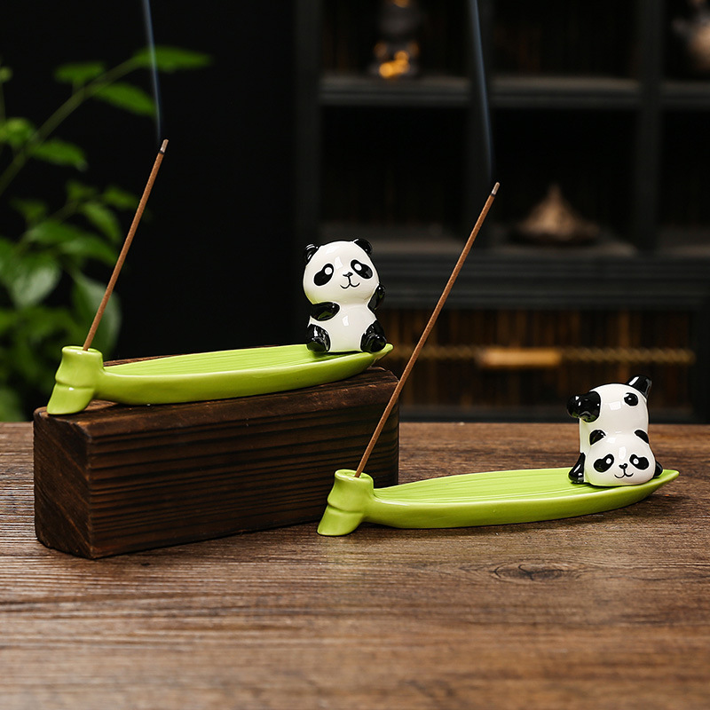 Ceramic Panda Line Incense Insert Seat Indoor Aroma Removal Furnace Sandalwood Agarwood Bamboo Leaf Incense Insertion Tea Room Leisure Incense Way