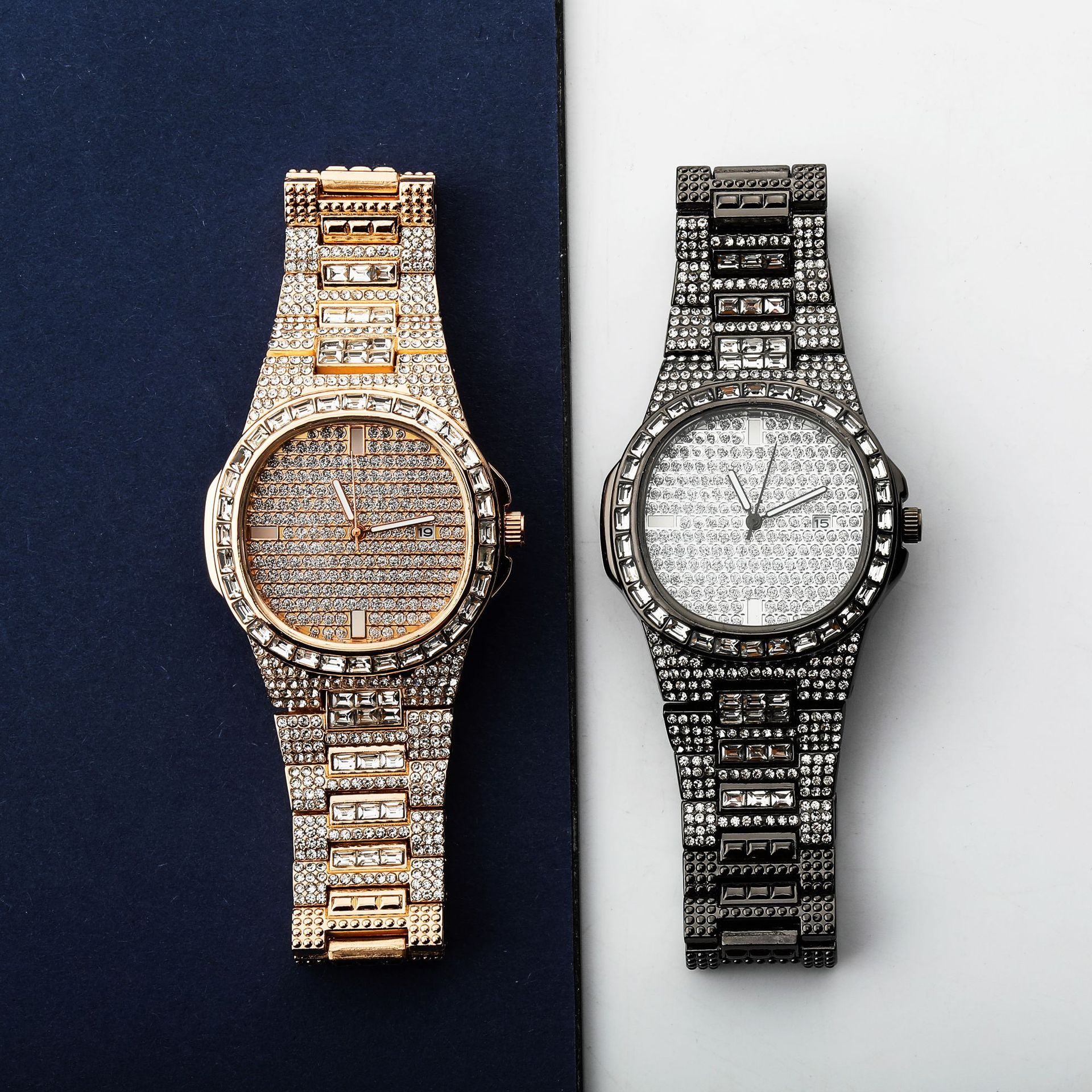 Jinao Jewelry Watch Foreign Trade Hot Selling Fashion High-end Double Calendar Business Full Diamond Quartz Men's Watch hiphop