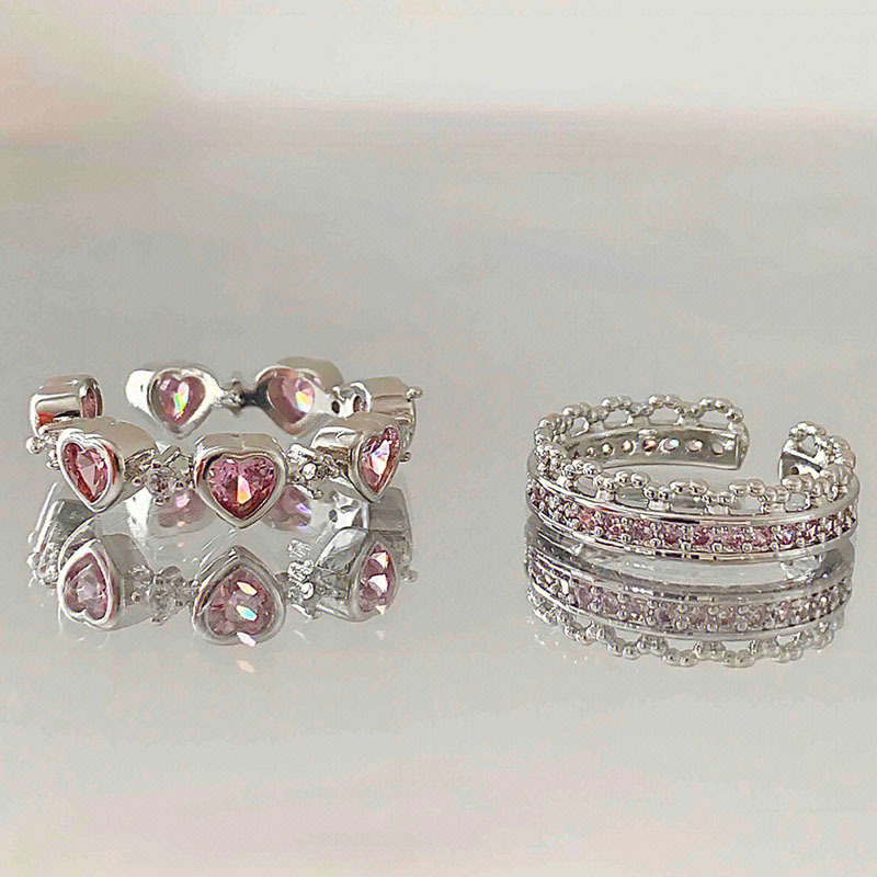 Girls Pink Diamond Love Ring women's niche design high-end light luxury exquisite opening adjustable ring cold breeze