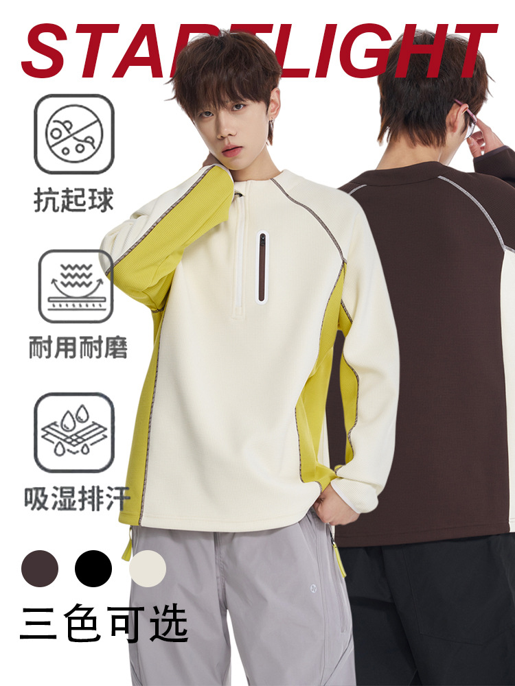 New Spring and Autumn Half-Zip Round Neck Raglan Sleeve Couple Style Outdoor Quick-Dry Breathable Antibacterial Versatile Sweatshirt T-Shirt