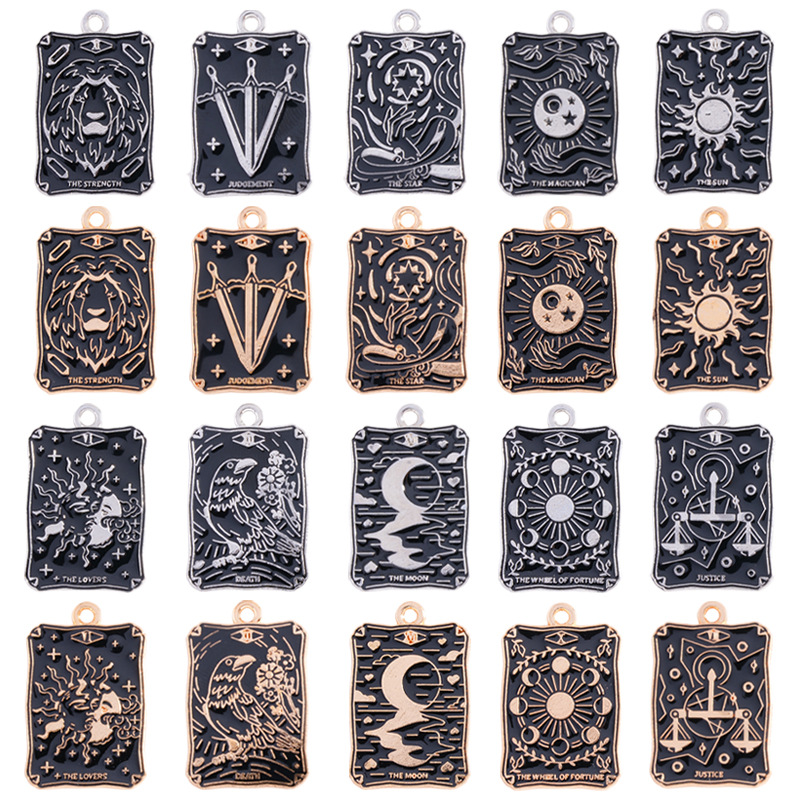 Cross-Border Hot Selling Dark Punk Oil Dripping Retro Wizard Square Tarot Pendant DIY Alloy Jewelry Accessories
