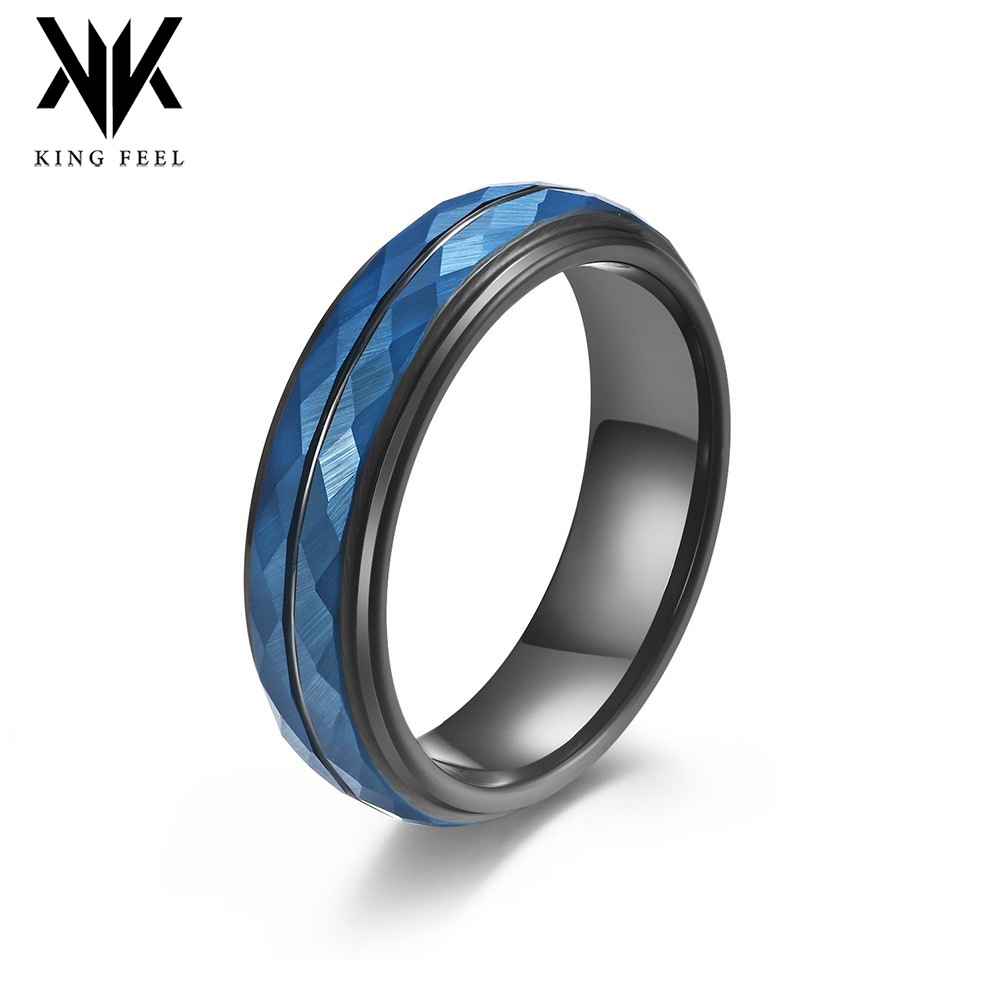 Cross-Border European and American Style Diamond-Shaped Black + Colored Two-Tone Tungsten Steel Ring, Niche High-End Tungsten Gold Index Finger Ring, Boyfriend Gift