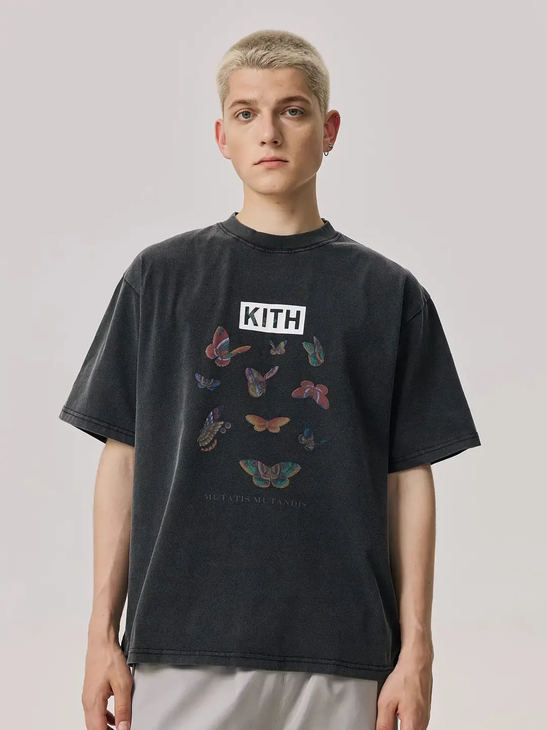 Kith Box 25Ss Butterfly Vintage T-Shirt Butterfly Colorful Butterfly New Style Washed Short-Sleeve Unisex