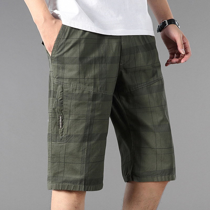 Workwear Trendy Brand Men's Summer Shorts, Large Size Loose Fit Multi-Pocket Elastic Casual Sports 7/8 Pants