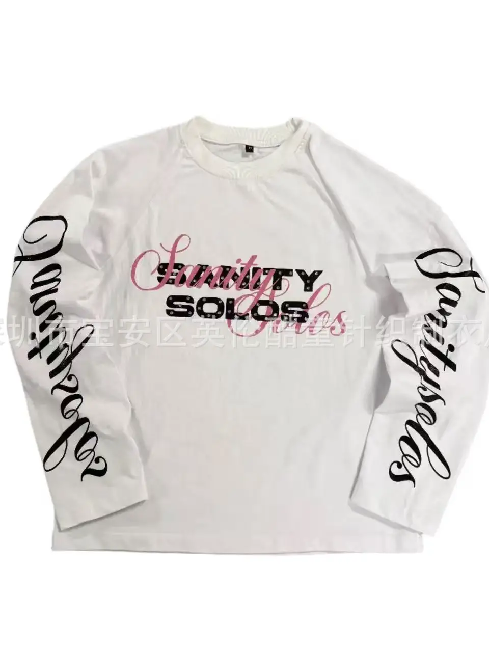 2025 New Solos Arm Print Long Sleeve T-Shirt Round Neck Loose Print Cotton Top Hot Wholesale