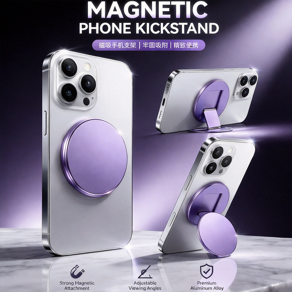 Customized Desktop Folding Stand Ultra-Thin Portable Aluminum Alloy Ring Holder 360-Degree Rotating Magnetic Phone Stand