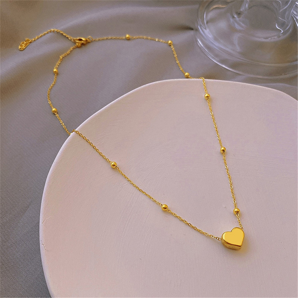 Titanium Steel Peach Heart Steel Ball Necklace Korean Style Simple Fashion Necklace Love Pendant Women's Summer Light Luxury Clavicle Necklace Trendy