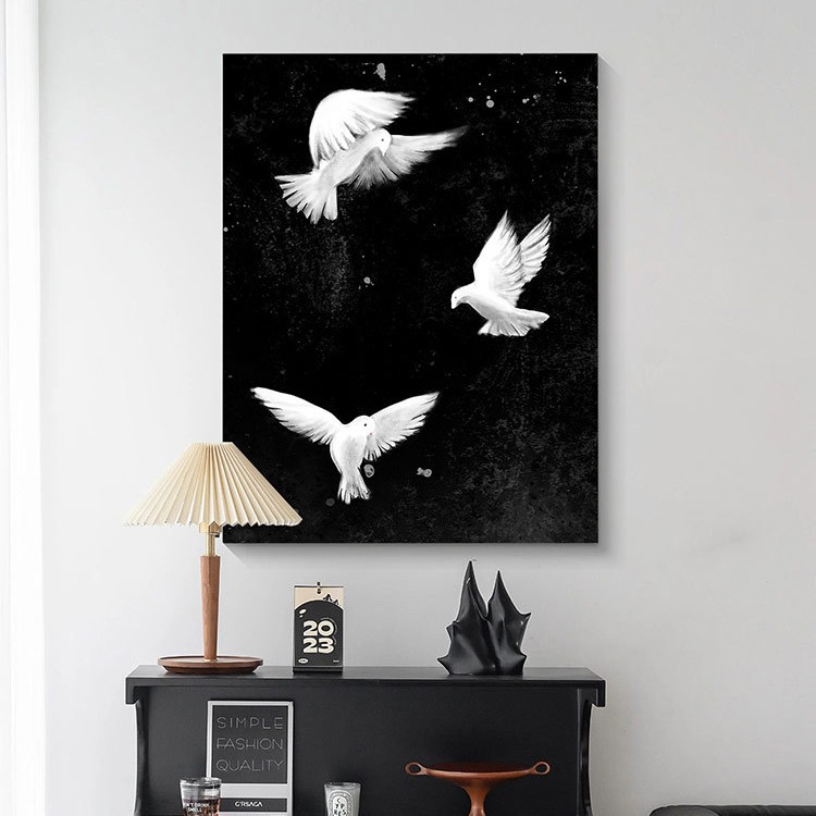 "Pigeon" Avant-garde Art Living Room Decorative Painting Black and White Advanced Sense Restaurant Entrance Hanging Painting Antique Bedroom Mural Painting